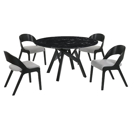 Armen Living Venus and Polly 5 Piece Black Marble Round Dining Set SETVEDIBLK5C